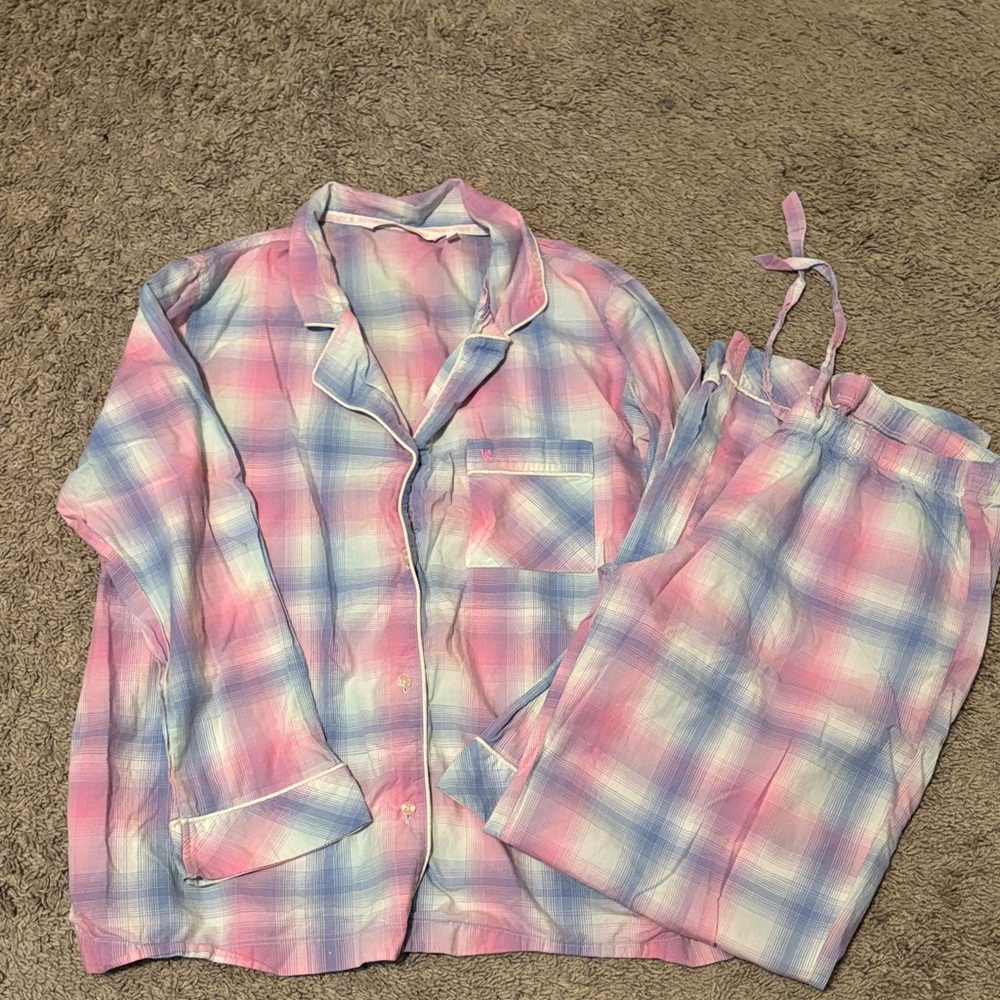 Victoria's Secret Pastel Plaid Pajama Set - Pink, Blue & White